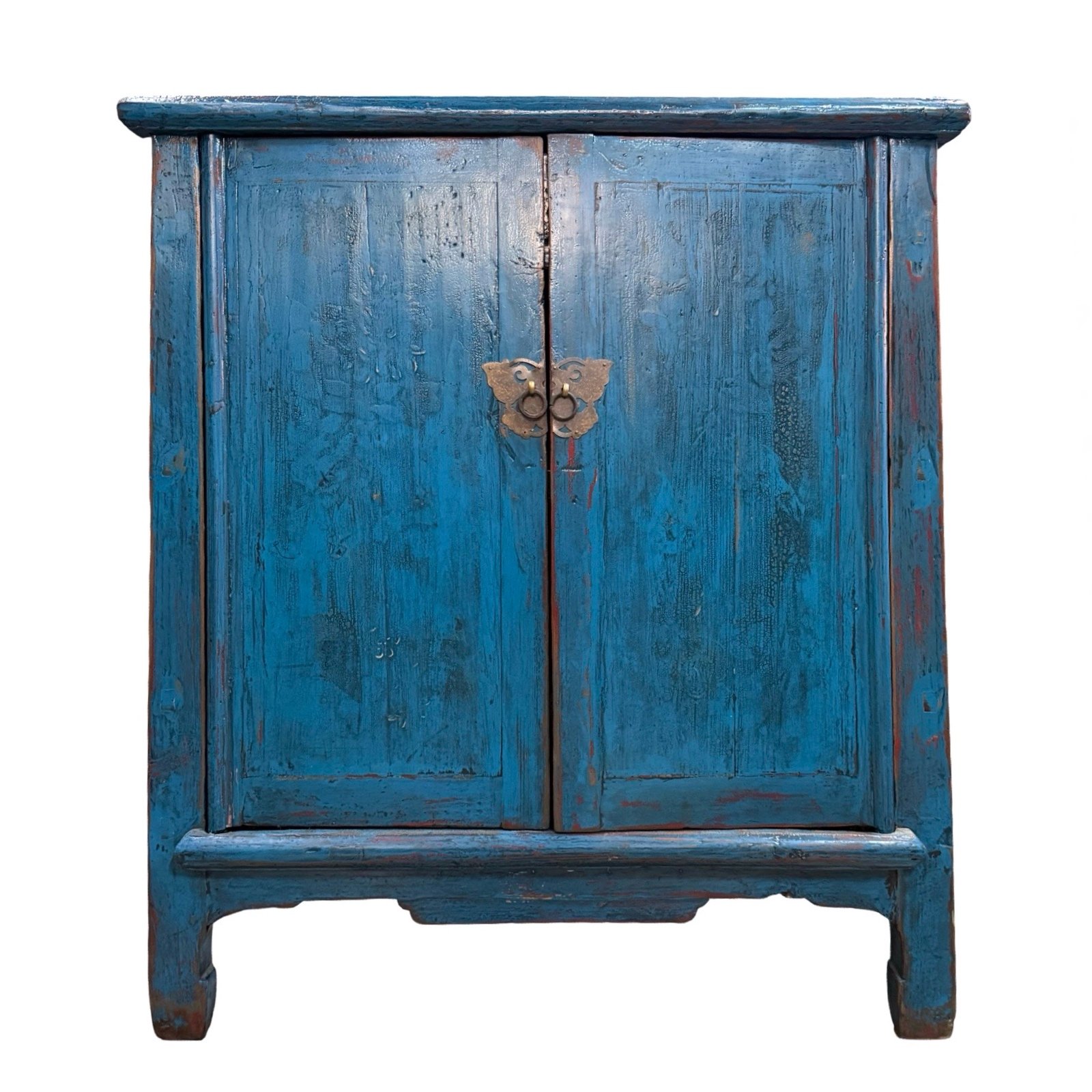 IMG_6706 Chinese vintage furniture blue small tapered cabinet with butterfly handles