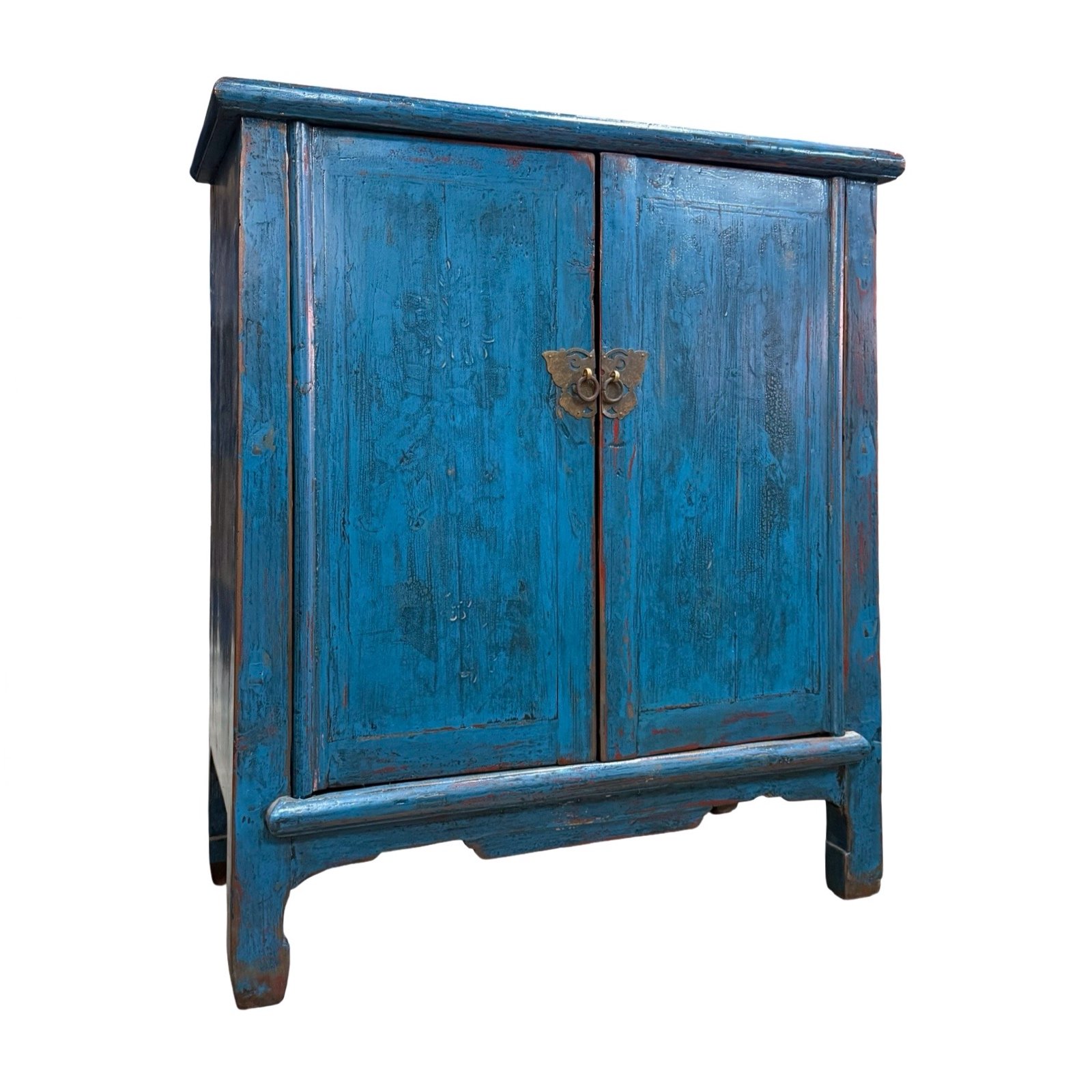 IMG_6707 Chinese vintage furniture blue small tapered cabinet with butterfly handles