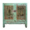 Chinese vintage furniture in turquoise and painting on the doors