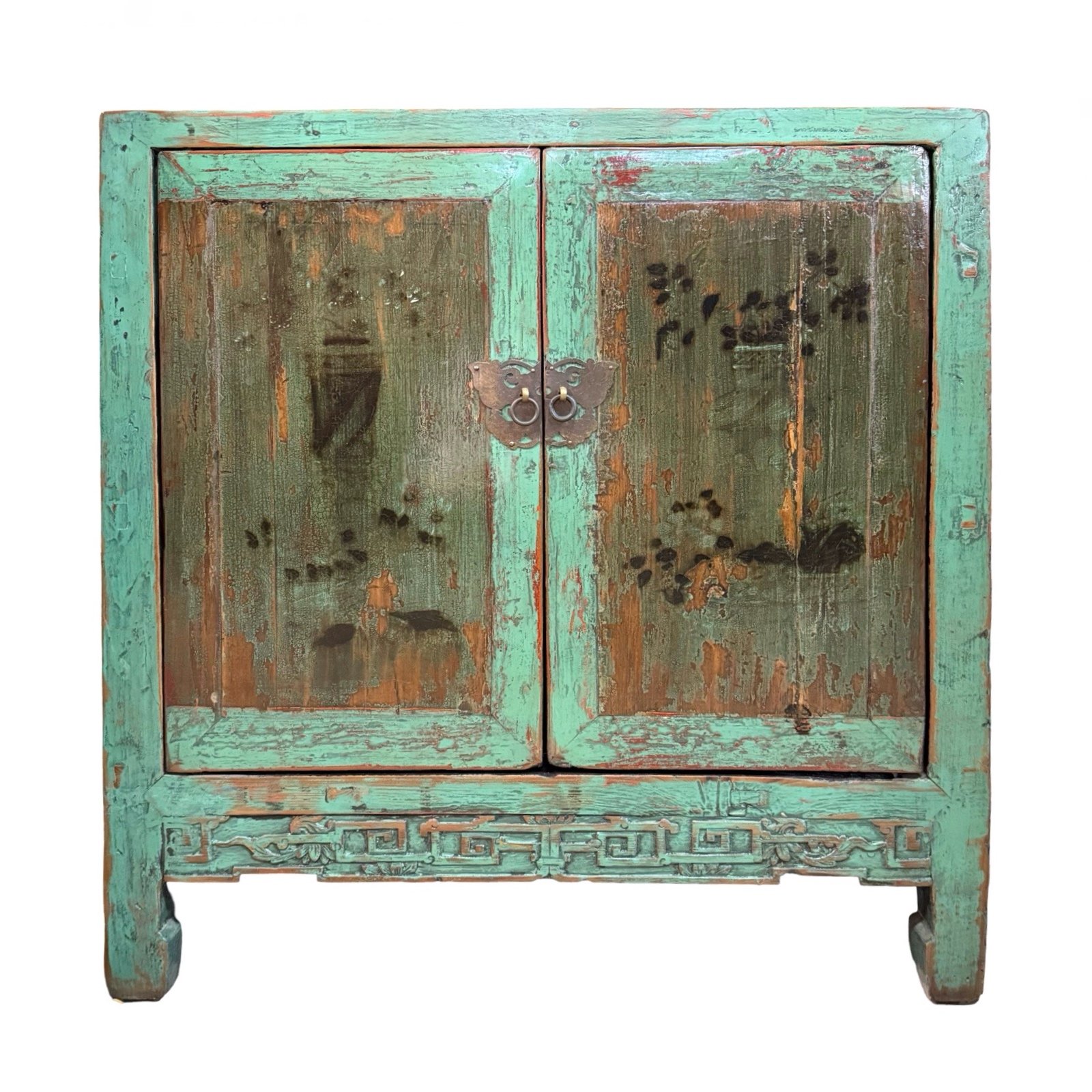 Chinese vintage furniture in turquoise and painting on the doors