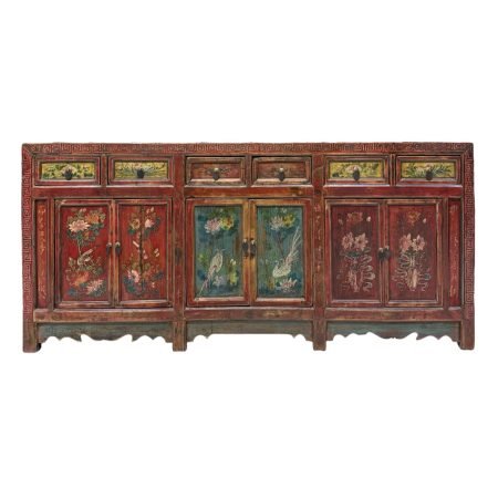 Vintage Gansu Long Painted Sideboard with Poetry