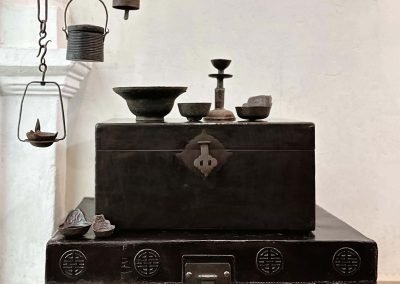 Chinese antique furniture, two dark leather boxes