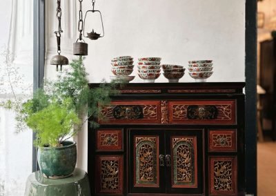 Chinese antique furniture, black & red carved cabinet from Fujian