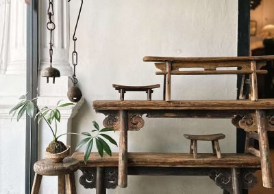 Chinese antique furniture, elmwood kungfu benches, stools and pillows