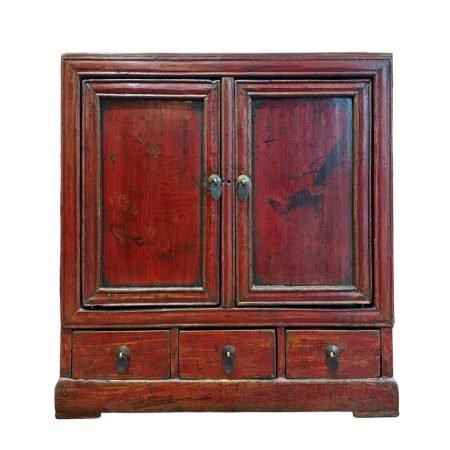 Vintage Gansu Red Lacquered 2-Door Chest