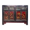 Chinese vintage furniture, black sideboard with green & red colours and flower paintings