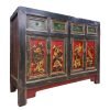 Chinese vintage furniture, black sideboard with green & red colours and flower paintings