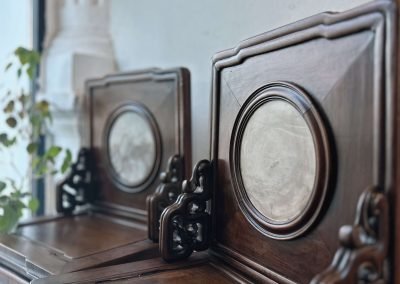 Chinese vintage furniture, a pair of chairs with round marble at the backing