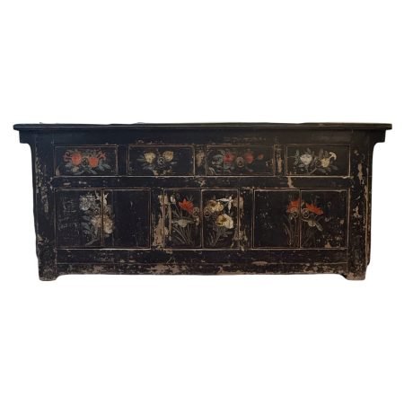 Antique Shanxi Black Painted Low Sideboard
