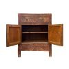 Antique Mongolian cabinet with original red and black lacquer and hand painted landscape panels