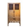 Antique Shanghai lattice cabinet with flip down panel and natural wood finish