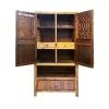 Antique Shanghai lattice cabinet with flip down panel and natural wood finish