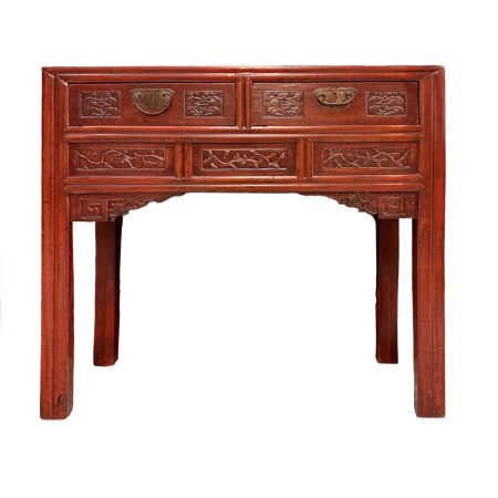 Chinese antique red table with relief carvings