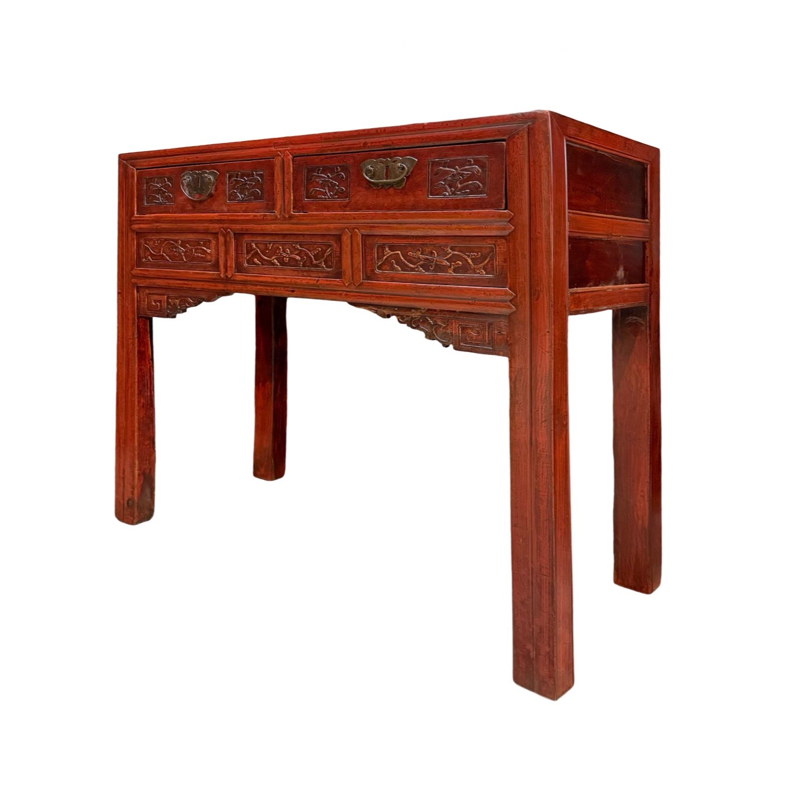 IMG_9806 Chinese antique red table with relief carvings side view