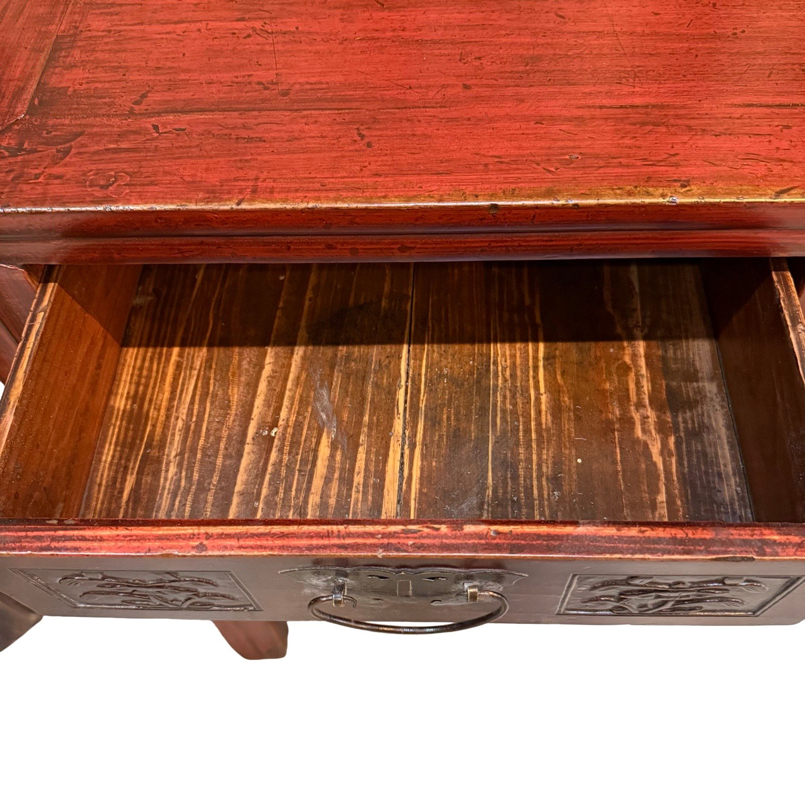 IMG_9808 Chinese antique red table with relief carvings - inside one drawer