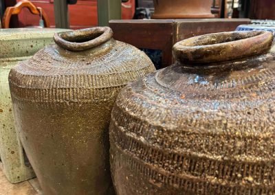 Chinese vintage pots with striped texture