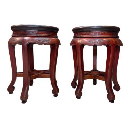 A Pair Antique 5-Legged Round Stool