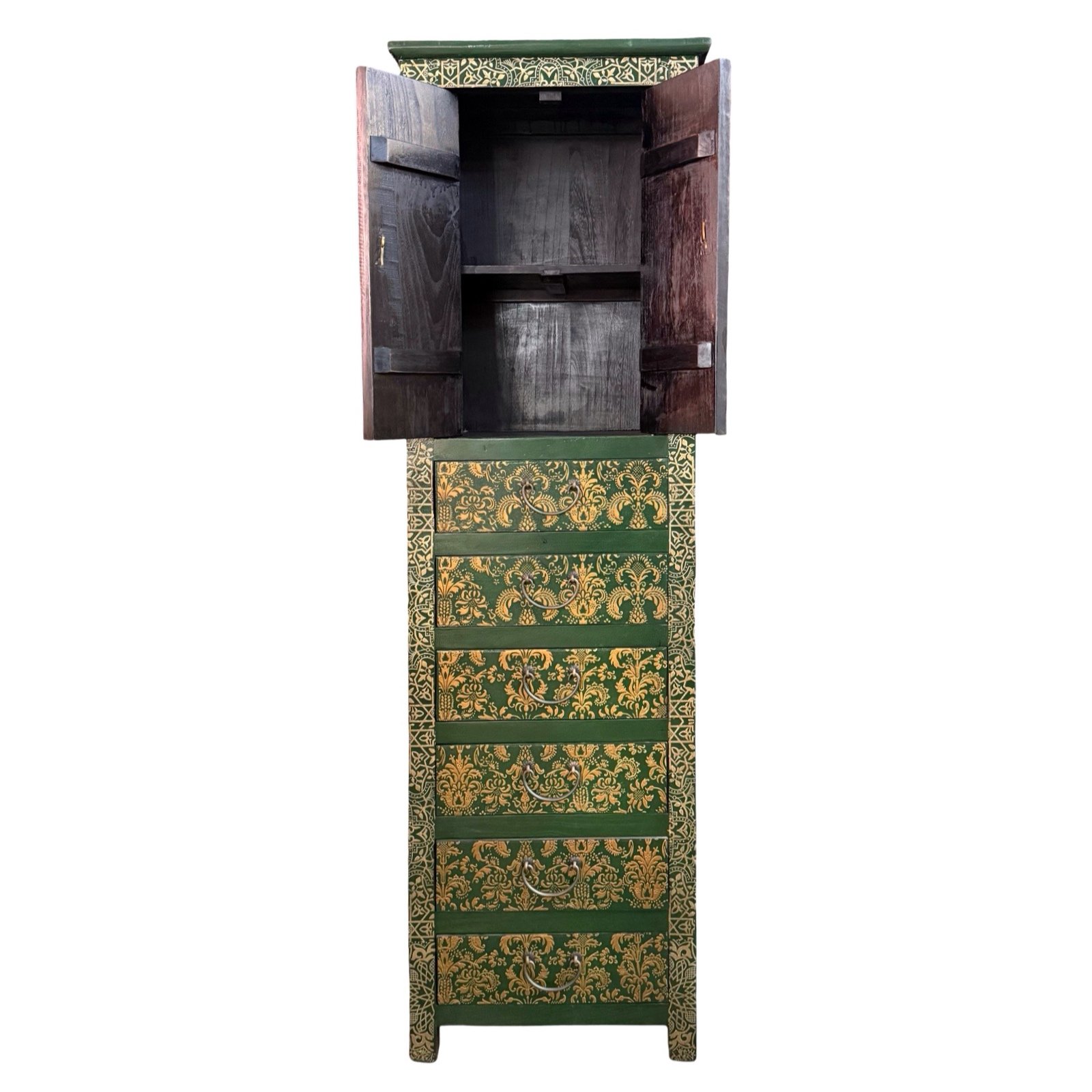 Tibetan-Style Tall Slim Cabinet with 6-Drawers - Image 2
