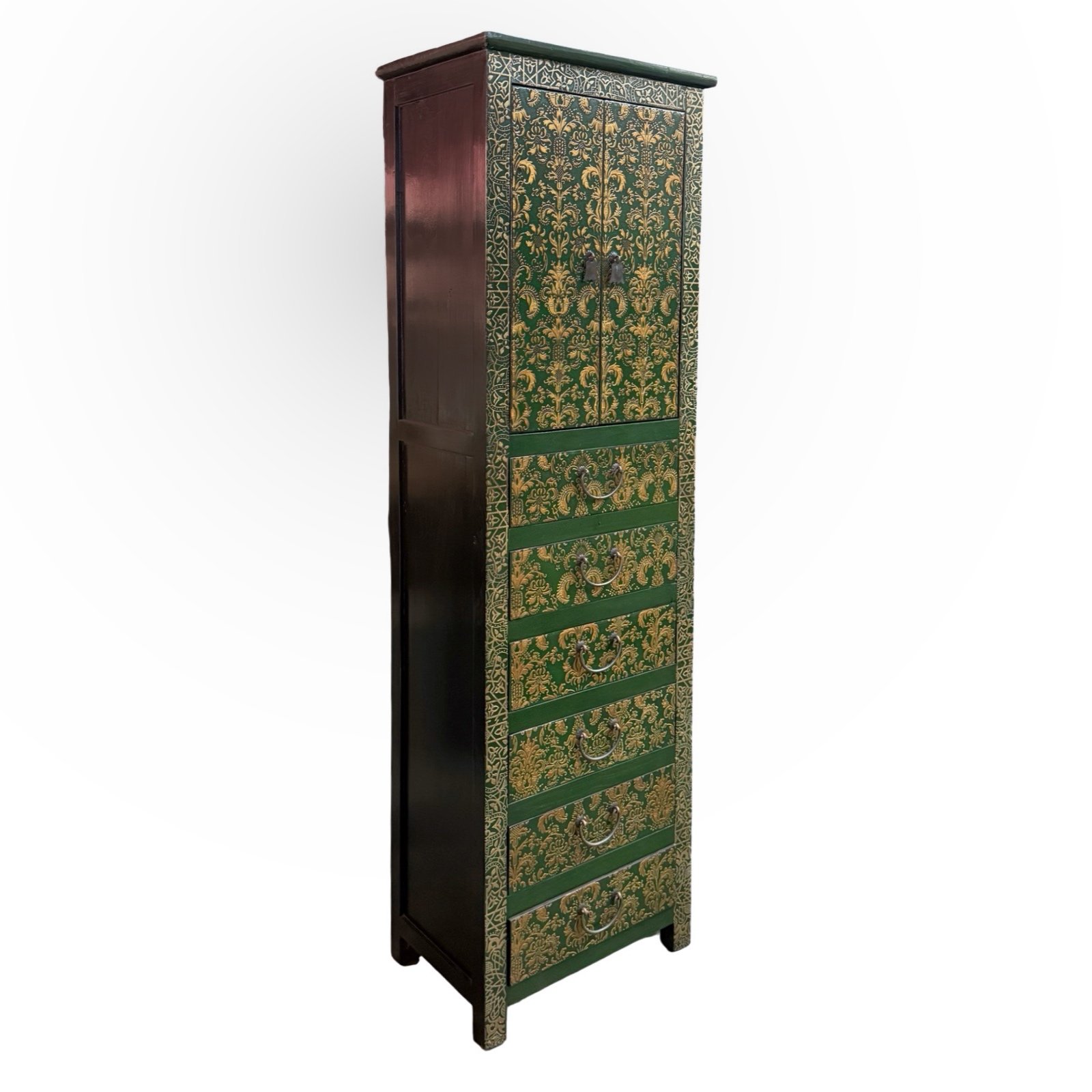 Tibetan-Style Tall Slim Cabinet with 6-Drawers - Image 3