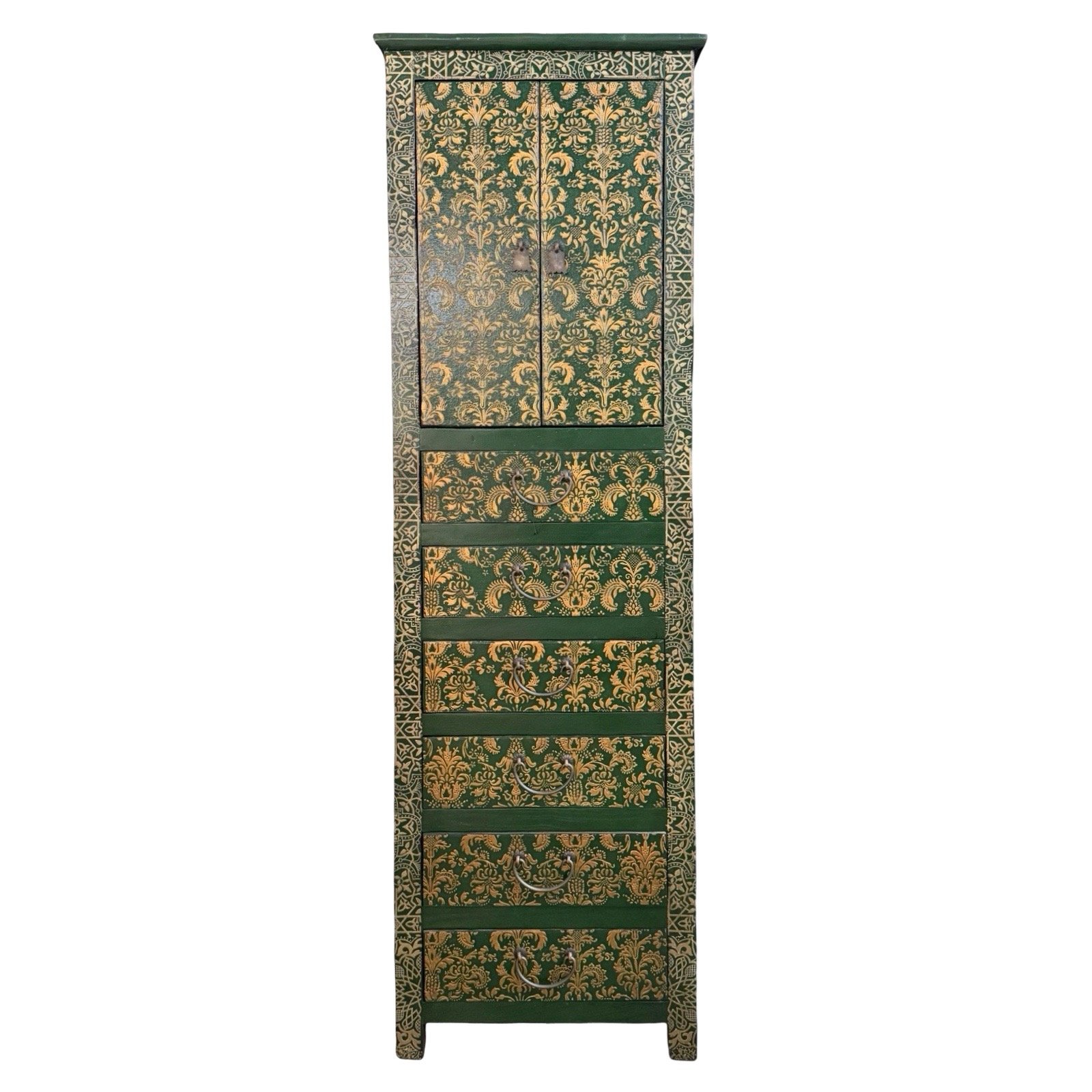 Tibetan-Style Tall Slim Cabinet with 6-Drawers - Image 1