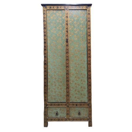 Tibetan-Style Tall Slim Cabinet with 2-Drawers