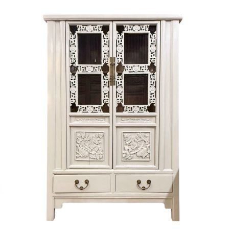 Tapered Cabinet with Old Carved Doors from Zhejiang
