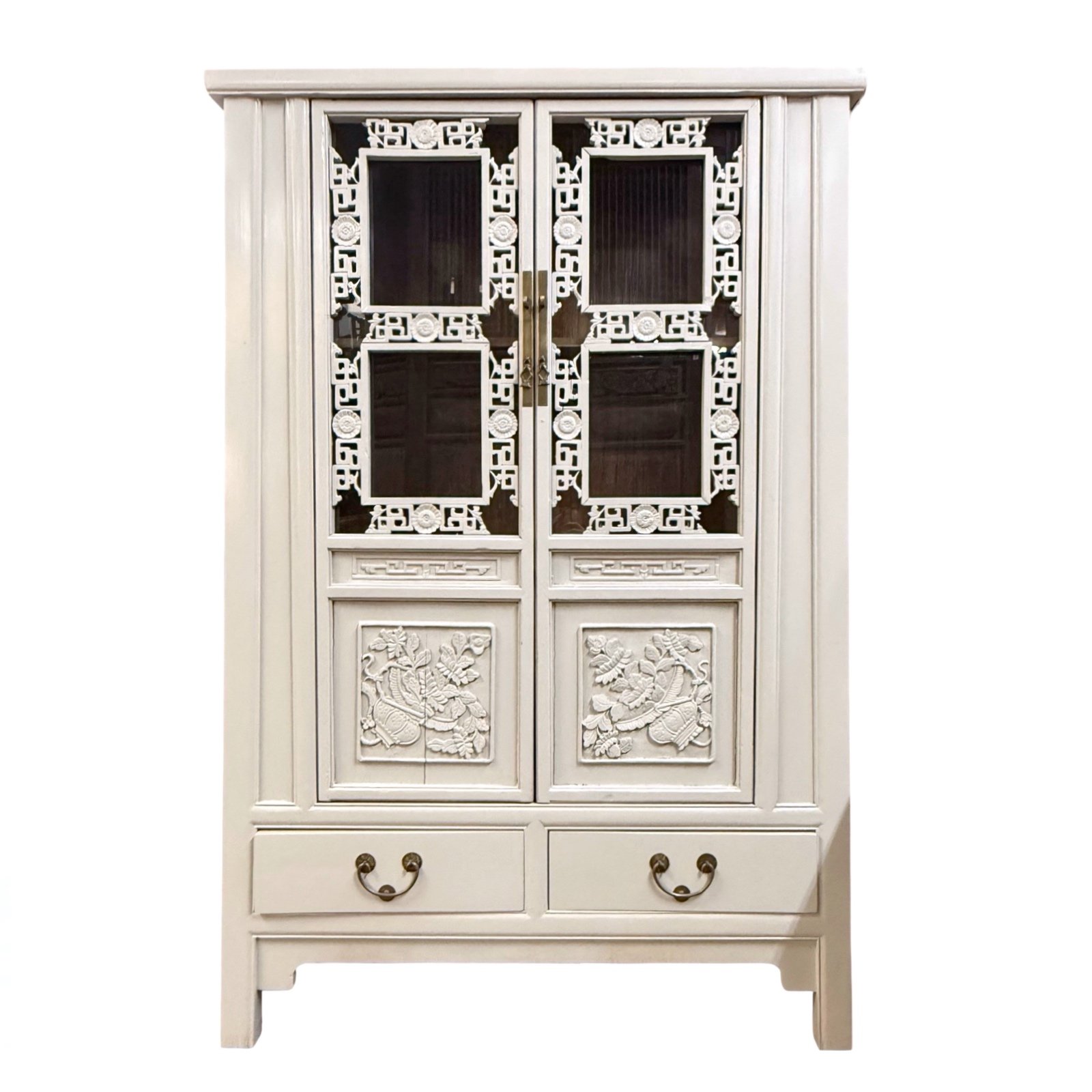 Tapered Cabinet with Old Carved Doors from Zhejiang - Image 1