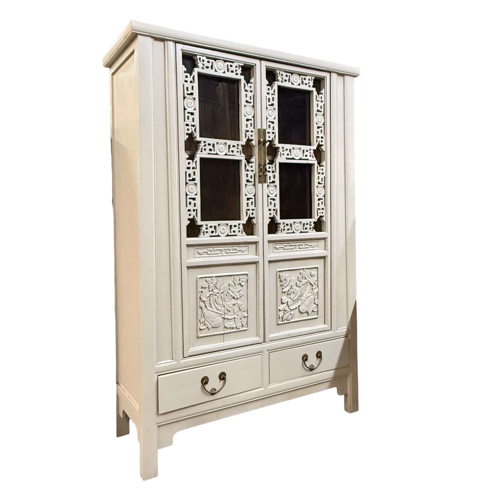 Tapered Cabinet with Old Carved Doors from Zhejiang - Image 2
