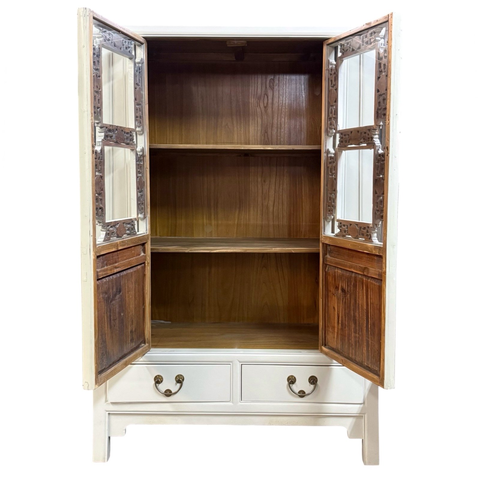 Tapered Cabinet with Old Carved Doors from Zhejiang - Image 3